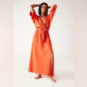 Free People Endless Nights Maxi Dress Orange Cotton Gauze Excellent Size XS